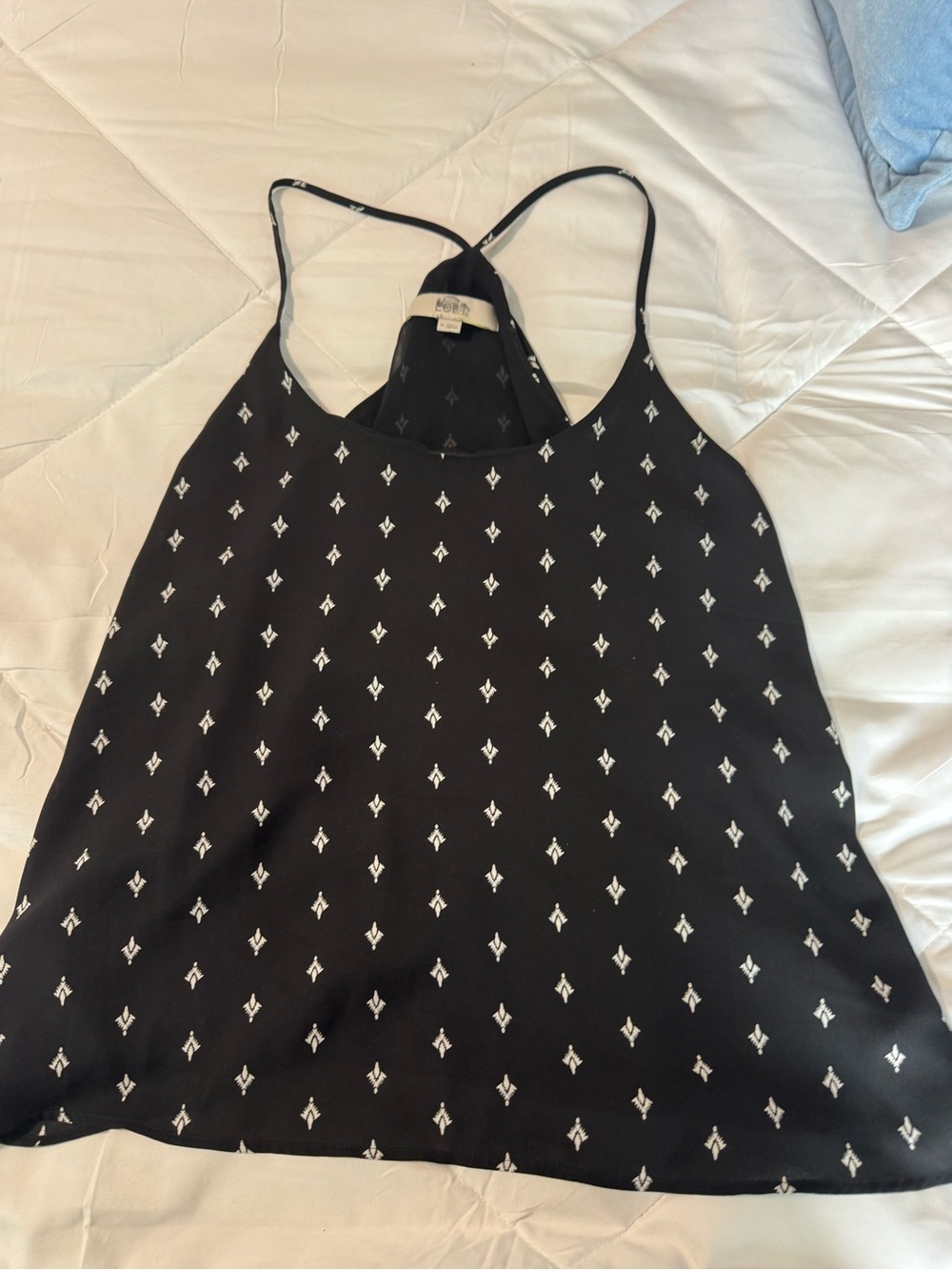 LOFT Black Printed Racerback Camisole with White Motif